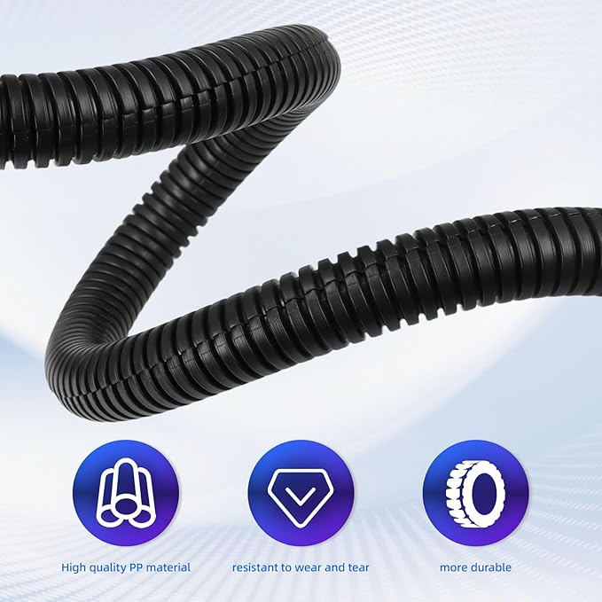 Split Wire Loom Tubing, 10, 25ft Cord Protectors from Pets No Chew, Flexible Wire Covers Cord Protectors, Protective Split Cable Sleeve for Automotive Home Industrial Wires(Black, 0.98inch-25ft)