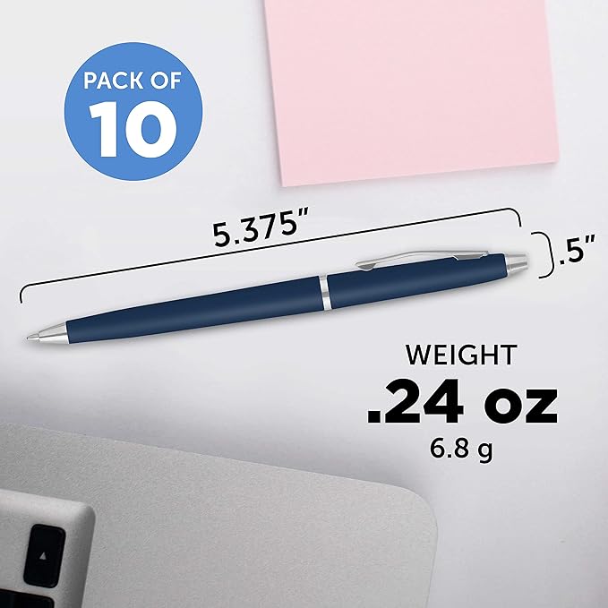 DISCOUNT PROMOS Langham Ballpoint Pens Set of 10, Bulk Pack - Black Ink, Great for Office, School, Business, Tradeshows - Navy Blue