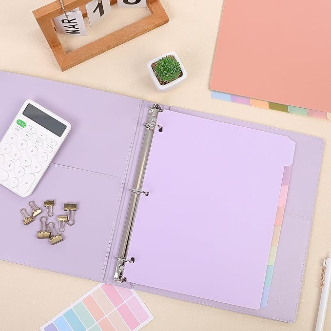 SKYDUE Durable Plastic 8-Tab Dividers, Big Tab Dividers for 3 Ring Binder, Write & Erase 3 Ring Binder Dividers with Tabs, with Sticker Labels, 1 Set, Pastel Color (Purple)