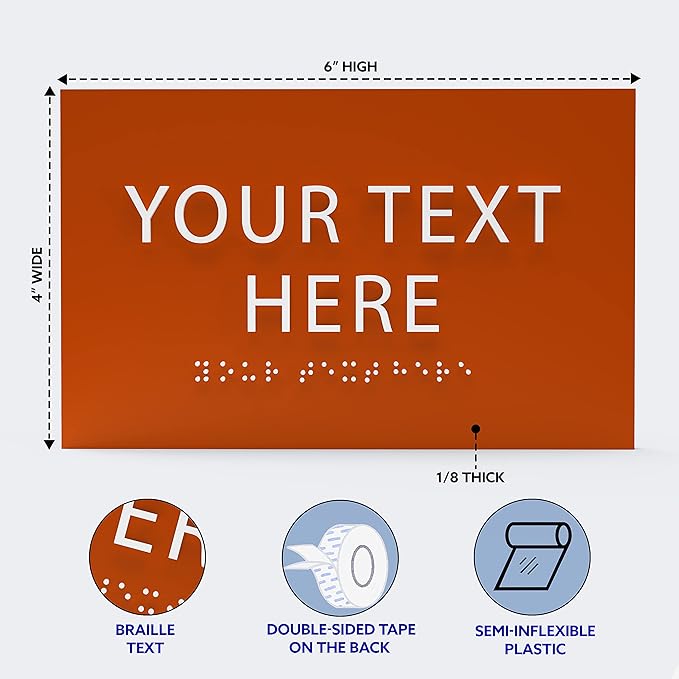 ADA CENTRAL SIGNS - 6" X4" Personalized Custom Sign- Tactile Graphics Grade 2 Braille Text | ADA Compliant Wall Mount Plastic Signs For Schools, Offices, Businesses, Apartments & Restaurants