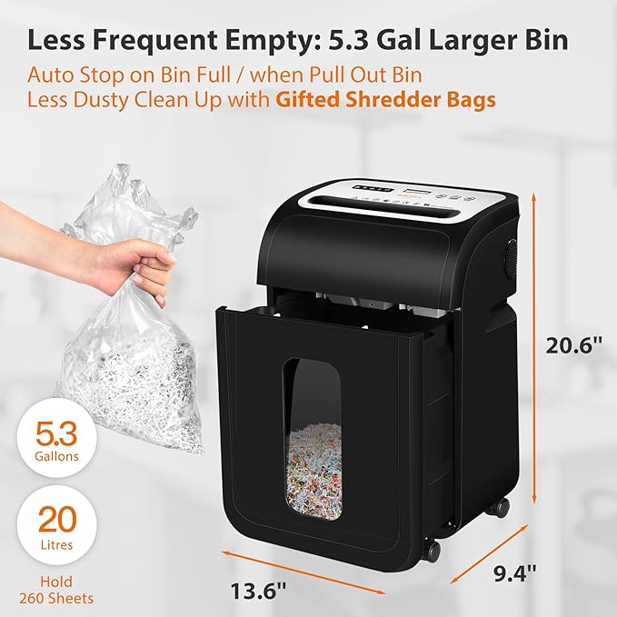 VidaTeco Paper Shredder for Home Office14-Sheet 60-Mins Micro Cut Shredder with US Patented Blade,Shred Card/CD/Clip/Staple,for Home Use Heavy Duty,AUTO Jam Proof,5.3-Gallon Pullout Bin(ETL)