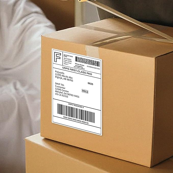 POLYSELLS Self Adhesive Address Shipping Labels, White Sticker FBA Labels (500 Sheets, 8.5" x 5.5" (2UP))
