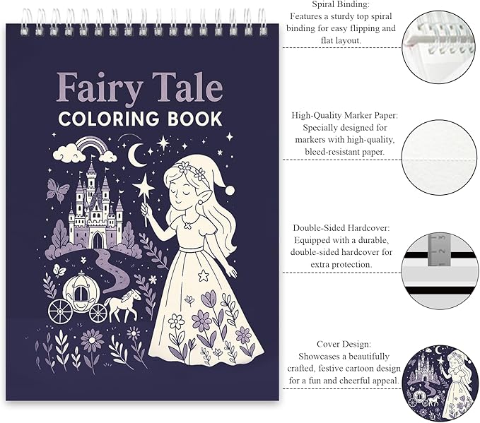 Fuxi Coloring Books for Kids Ages 8-12 Girls, 50 Sheets (73lb/120gsm) Blank Paper Drawing Pad + 50 Designs Blank Paper for Kids Coloring, Christmas Gifts for Grandkids.