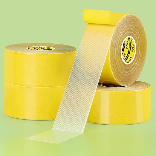 MILEQEE 4Pack Double Sided Tape Heavy Duty, 2in x 66FT (264FT Total), Super Sticky Resistente Clear Tape, Universal High Tack Strong Wall Adhesive with Fiberglass Mesh,Easy Use Mounting Tape