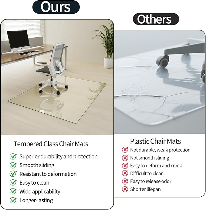 Koonmi Tempered Glass Chair Mat for Hardwood Floors & Carpets, 30" x 55“ Transparent Heavy Duty Office Floor Protector with Noise-Free Gliding Shatterproof for Home Office Desk
