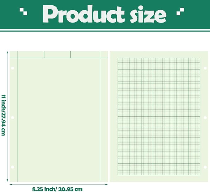 Seajan 2 Pcs Engineering Paper Notebook Engineering Computation Pad 8.5 x 11 Inches Engineer Graph Paper Notepad, 5 Squares Per Inch 3 Hole Punched Computation Pad, 100 Sheets/pack (Green)