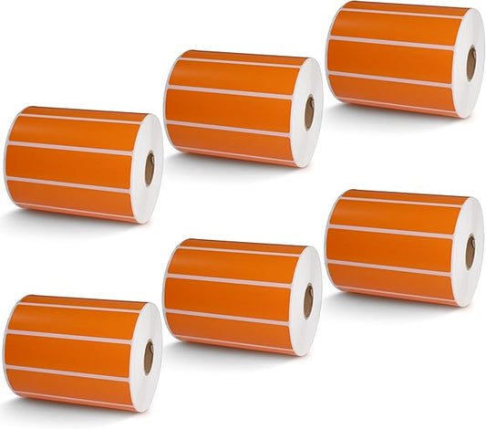 BETCKEY - 4" x 1" Multipurpose Labels Compatible with Zebra & Rollo Label Printer,Premium Adhesive & Perforated[Orange, 6 Rolls, 8250 Labels]