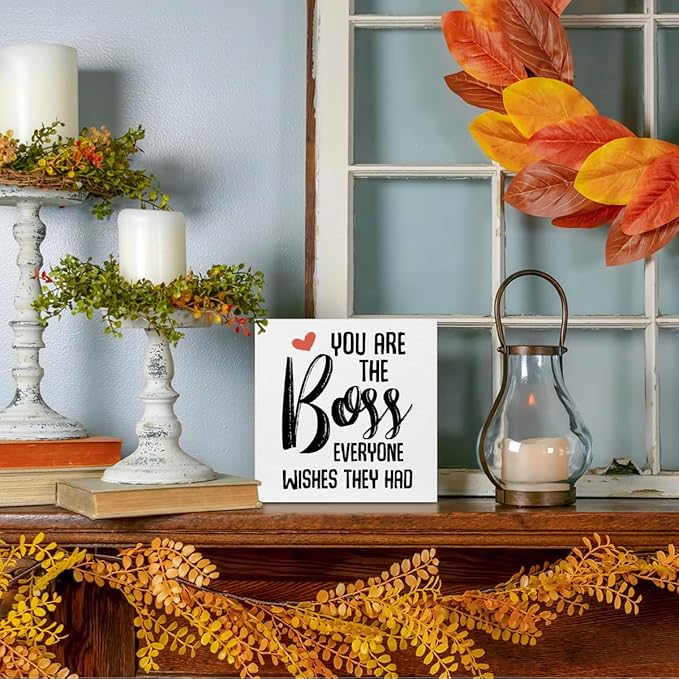 Boss Gifts for Women Man Leadership Gifts, Thank You Gifts Office Decor Inspirational Wooden Box Sign, Home Farmhouse Table Shelf Desk Decor Accessories, Supervisor Farewell Gifts for Manager Boss