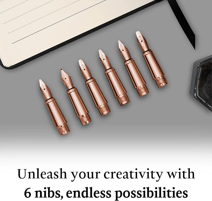 Ellington Pens Luxury Calligraphy Set - Premium Fountain Pen with 6 Nibs, 50 ml Black Ink Bottle, 6 Cartridges, Converter, Elegant Gift Box – Perfect for Drawing, Writing, Gifting (Midnight Rose)