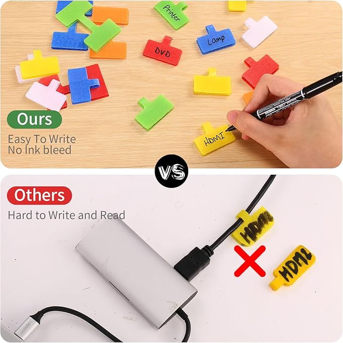 Trilancer Cable Cord Labels Large Size, for Organizing Wires and Identification, Multicolored Handwriting Cable Tags, Reusable with Multiple Uses - 24 PCS