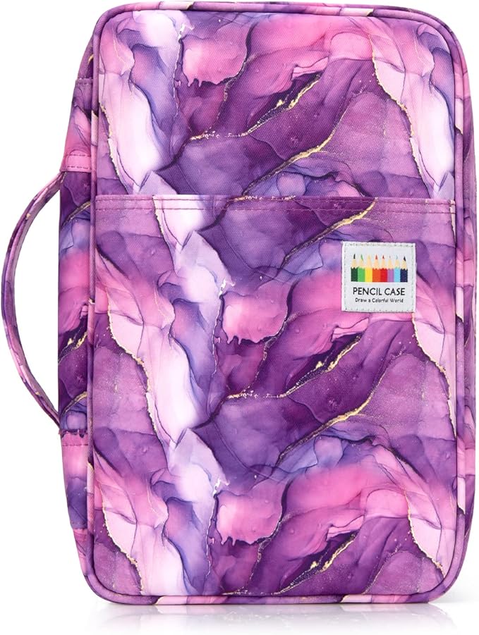 YOUSHARES 300 Slots Colored Pencil Bag - Handy Large Capacity Oxford Multi-Layer Zipper Pencil Bag for Prismacolor Colored Pencils & Gel Pen (Marble Purple)