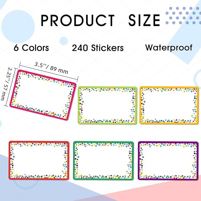 Yeachlaing 240 Pieces Decorative Colorful Name Tags for Classroom – Blank Stickers to Write on for Student Desks, Bin Labels, Teacher Supplies, 6 Designs (3.5 x 2.25 Inches)