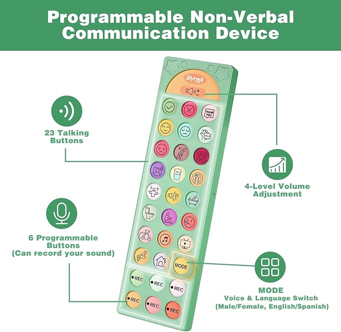 Joyreal AAC Device for Autism, Non Verbal Communication Tools for Speech Therapy&Stroke Rehab. Autism Talking Aids with 6 Programmable Buttons & Adjustable Volume for Kids&Adults(EN/ES Voice Switch)