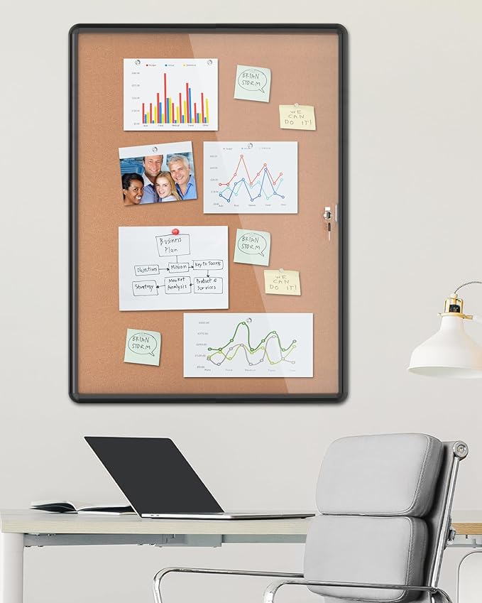 Mifuro 38"x28" Enclosed Bulletin Board, Lockable Weather-Resistant Aluminum Cork Noticeboard for School & Office, Black Frame w/Cork