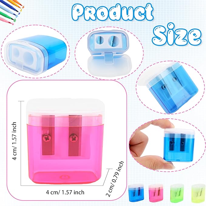 120 Pieces Pencil Sharpeners Bulk Colored Dual Holes Sharpeners Portable Manual Pencil Sharpeners for Kids Students Classroom Supplies, 4 Colors