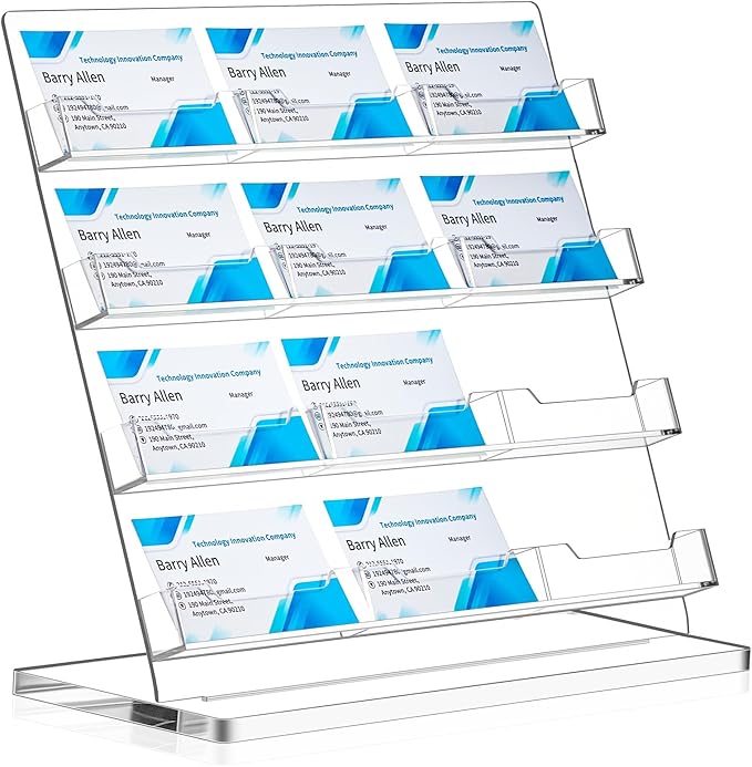 Dunzoom Business Card Holder for Desk 12 Slots Clear Gift Card Display Acrylic Business Holder Display Stand Multiple Organizer for Office Meeting Exhibition Home