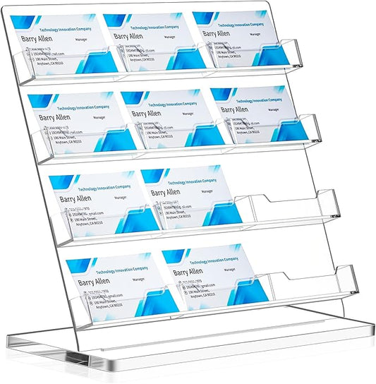 Dunzoom Business Card Holder for Desk 12 Slots Clear Gift Card Display Acrylic Business Holder Display Stand Multiple Organizer for Office Meeting Exhibition Home