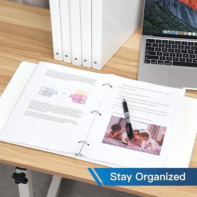Basic 3 Ring Binder -1 or 1/2'' Binders with Roung Ring Binder, Large 100/200 Sheet Capacity, Fit 8.5" x 11" US Letter Size Paper, 12 Pack White (0.5'' White - 12 Packs)