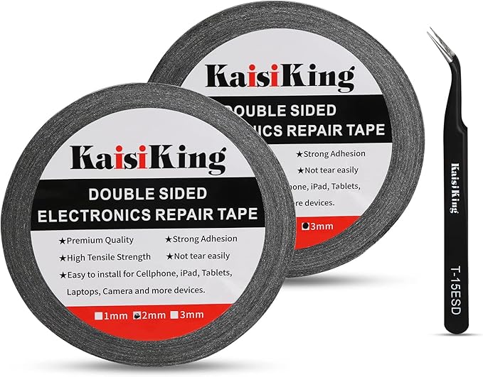 Kaisiking 2mm / 3mm x 50M LCD Screen Repair Tape Cell Phone Adhesive Tape Thin Double Sided Tape Adhesive with 1 Tweezers for Cell Phone, iPad, Tablets, Laptops, Camera, LCD Screen Repair