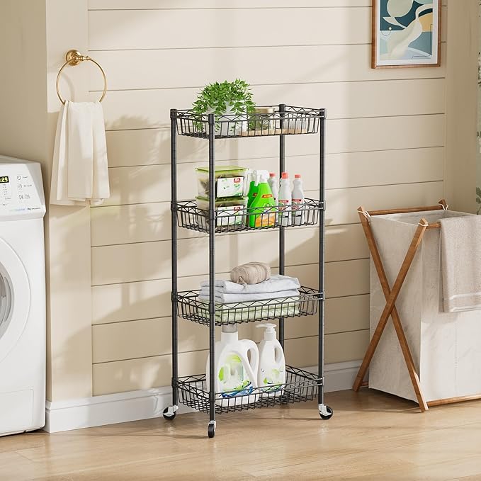 SINGAYE Shelf Closet Wire Shelving：Adjustable Metal Unit for Laundry Room Organization Bathroom Kitchen Home Storage with Wheels Pantry Rack Shelves