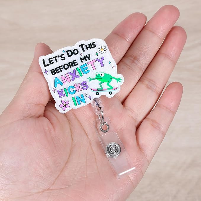 Let's Do This Before My Anxiety Kicks In Funny Skateboarding Frog Nurse Badge Reel, Cute Retractable ID Card Badge Holder, Name Tag Badge Clip for RN CNA LPN Nurse Nursing Student Doctor Social Worker