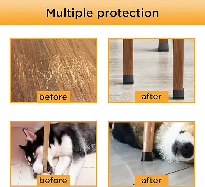 Square Chair Leg Protectors for Hardwood Floors,16 Pcs Silicone Felt Furniture Legs Caps to Prevent Floor from Scratches and Reduce Noise, Easy to Move,（Fit: 2.25" -2.75" Black）.