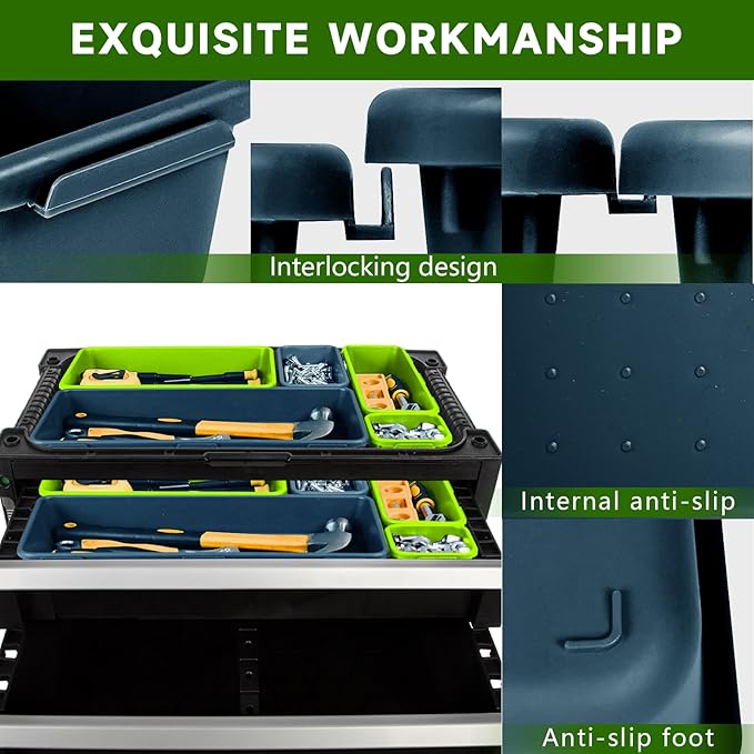 FLYVOLE Tool Box Organizer Tray, Toolbox Desk Drawer Organizer, Tool Box Tray, Toolbox Organization Storage for Rolling Tool Chest (60PCS (Blue+Green))