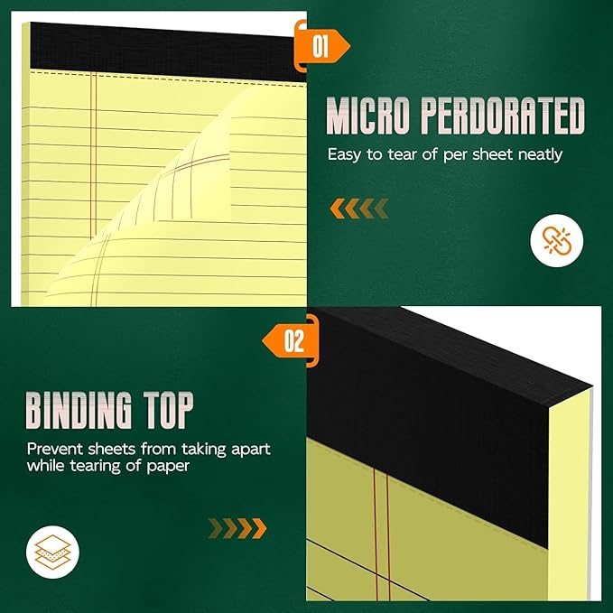 Legal Pads 8.5 x 14 Note Pads, 10 Pack Writing Pads Wide Ruled Notepads, Micro Perforated Notepad, Double-Side Printed Lined Paper Pads 30 Sheets per Notepad, Yellow Legal Pads for Home, Office, School