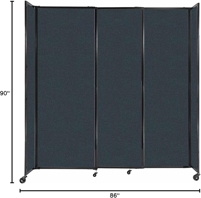 Versare Straightwall Sliding Portable Wall Partition | Freestanding Office Dividers | Locking Wheels | Temporary Room Separator | 7'2" Wide x 7'6" Tall Blue Spruce Fabric Panels