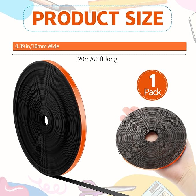 AmazingSpark Magnetic Tape Roll Thin Strips, 0.39 Inch x 66 Feet Magnetic Board Dividers Whiteboard Graphic Decorative Tape Marking Line for Classroom Office Art Accessories(Orange)