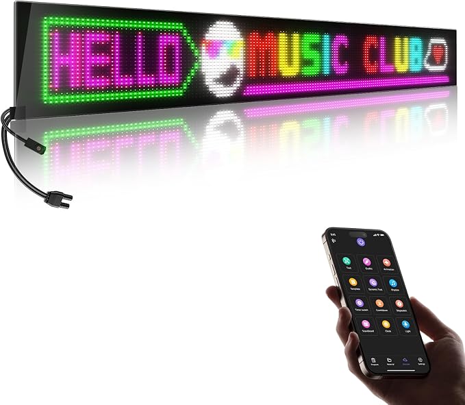 Large Programmable LED Sign, P5 Resolution Indoor Store LED Sign, Bluetooth APP, for Business Retail Shop Window Display (32"x 6")