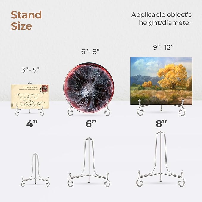 TR-LIFE Plate Stands for Display - 4 Inch Plate Holder Display Stand + Metal Easel Stand for Picture Frame, Decorative Plates, Photo, Book, Collectibles (2 Pack)