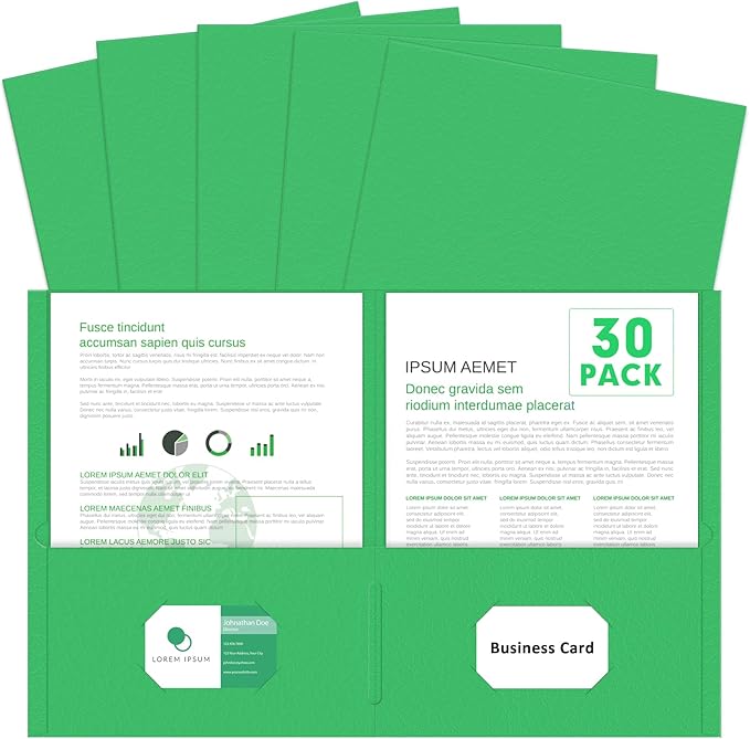 Two Pocket Folders, PANDRI 30 Pack 2 Pocket Folders, Letter Size Paper File Folder for School Office Home Business, Green