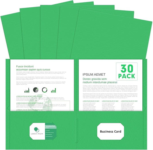 Two Pocket Folders, PANDRI 30 Pack 2 Pocket Folders, Letter Size Paper File Folder for School Office Home Business, Green