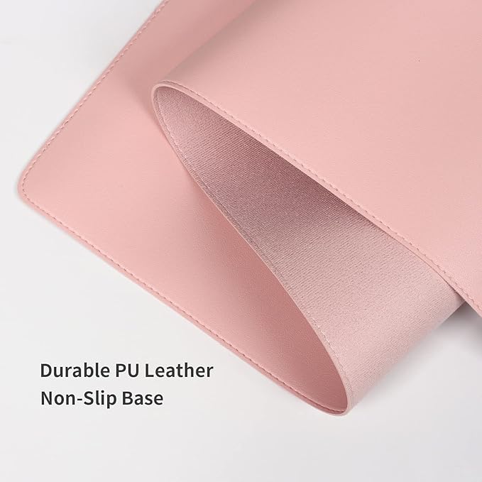 Wolaile PU Leather Desk Pad Blotter,Light Pink Waterproof Office Desktop Mat for Women,36x17in Non-Slip Large Mouse Pad Writing Protector