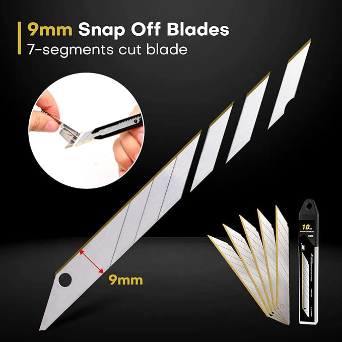 NEWISHTOOL 3 Pack Utility Knife Box Cutter Retractable, Titanium Coating Edge 9mm Wide Snap-Off Blades, Razor Knife Craft Knives with Extra Ti-Blades for Office, Cutting Paper, Film,Wrapping, Carboard