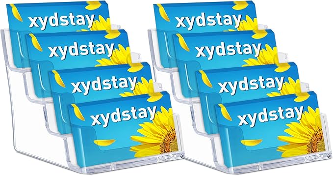xydstay Acrylic Business Card Holder for Desk,4-Tier Clear Plastic Display Stand with 4 Pockets,ldeal for Office & Workspace Organization,2 Pack