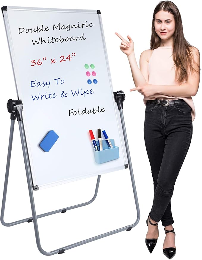 UIFER Stand White Board, Double Sided Magnetic Dry Erase Board Height Adjustable Whiteboard with Sturdy Aluminum Frame for Home Office Classroom, 36 x 24 Inch