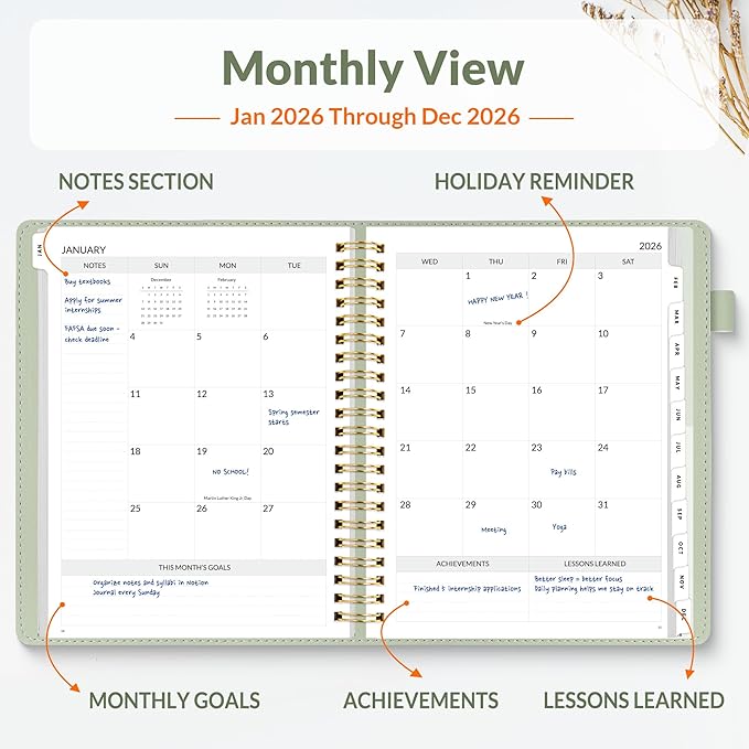 SUNEE 2026 Planner 8.5" x 11" – Dated Productivity Planner for Time Management - Daily,Weekly & Monthly Planner to Achieve Goals - Planner 2026 dated from January 2026 – December 2026,Grey Green