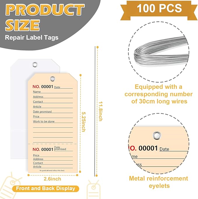 200 Pack Red Repair Tags with Wire Rope Service Repair Tags Numbered with Wire Durable 2.6 x 5.25 Inch Labels for Production Equipment Maintenance Price Notice (200, White, 2.6x5.25in)