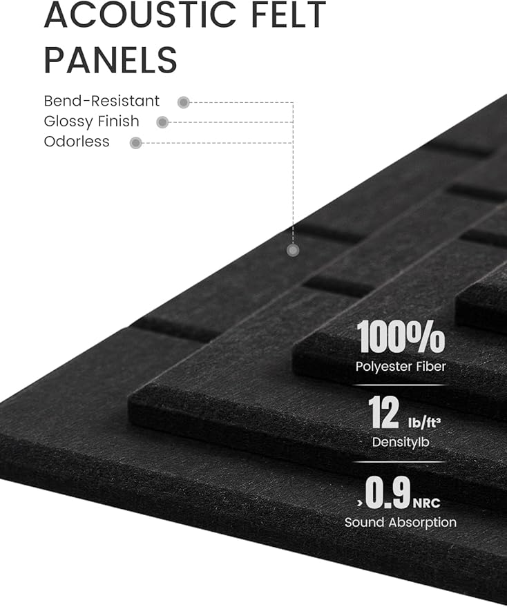 Fluxynara Felt Bulletin Board Tiles Large 48" x 36" Cork Board Alternative-12 Pack with 70 Adhesive Tabs, Thick Slat Wall Panels for Office Decor, Push Pin Board Wall Organizer Alternative -Black