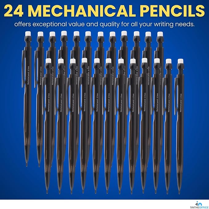 1InTheOffice Mechanical Pencils 0.7mm, #2.5, HB Lead, Black Lead, Smoke Barrel 24 Pack