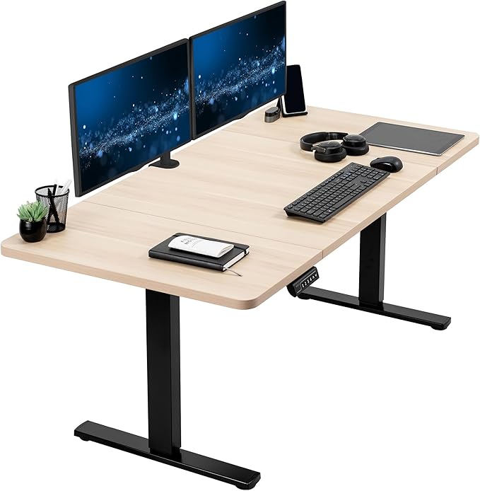 VIVO Electric 60 x 30 in Standing Desk, Memory Height Adjustment, 1B Series, Holds 220 lbs, Light Wood Top Black Frame, DESK-KIT-1B6C-30