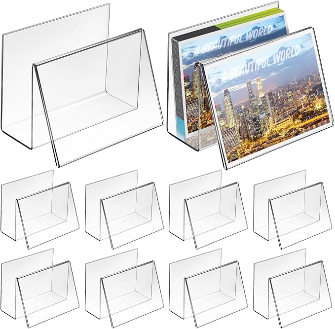 Crtiin 10 Pcs Clear Acrylic Postcard Holder Business Card Holder Greeting Card Display Clear Business Stand Rack for Index Organizer Desk Table Home Office, 6 x 4.25 x 4.5 Inches