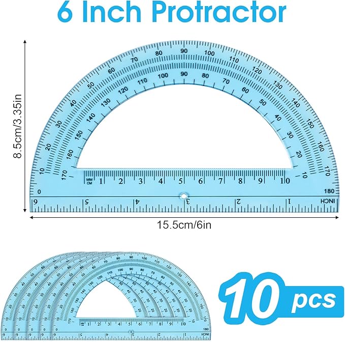 Hoiny 10 Pack Clear Protractor, 6 Inch Plastic Protractors, 180 Degrees Accurate Math Geometry Tools for School, Office, Classroom (Blue)