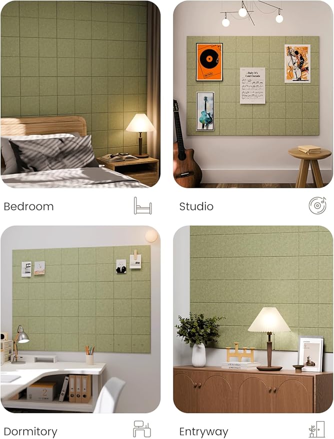 Fluxynara Large Felt Bulletin Board 48" x 36" Cork Board Alternative-12 Pack with 70 Safe Removable Adhesive Tabs, Cork Boards for Walls Cork Board for Home Office Classroom Pin Board (Olive Green)