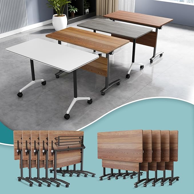 Conference Table Flip Top Mobile Conference Room Tables,Folding Conference Table with Wheels,Large Meeting Training Seminar Table Saving Space for Office Classroom(10B,70.8'')