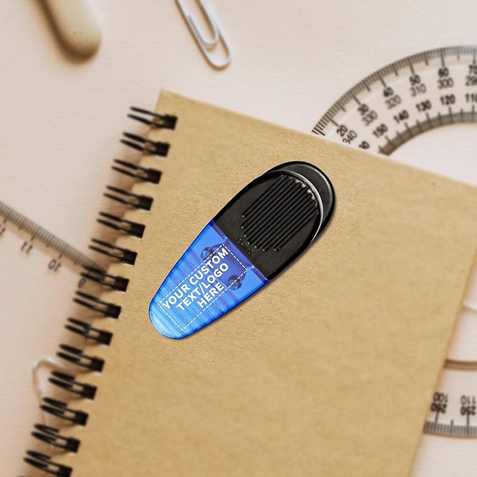 100 Magnetic Memo Holders Set - Customizable Text, Logo - Large Clip, Plastic - TBlue