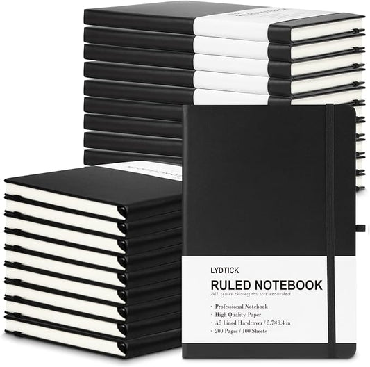 LYDTICK 20 Pack Journals for Writing College Ruled Notebooks Journal in Bulk, Hardcover Notebooks (200Pages) for Note Talking, Lined Bullet Journals for Home School Office, 5.7"x8.4", Black