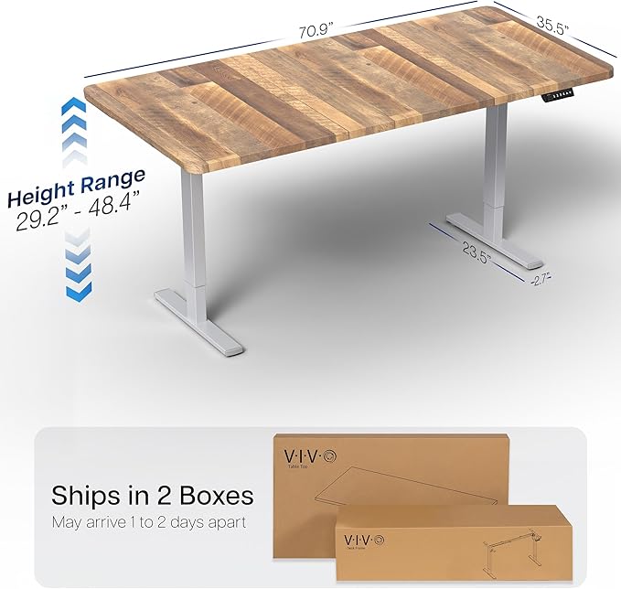 VIVO Electric 71 x 36 in Standing Desk, Memory Height Adjustment, 1B Series, Holds 220 lbs, Reclaimed Wood Top Gray Frame, DESK-KIT-1G7P-36